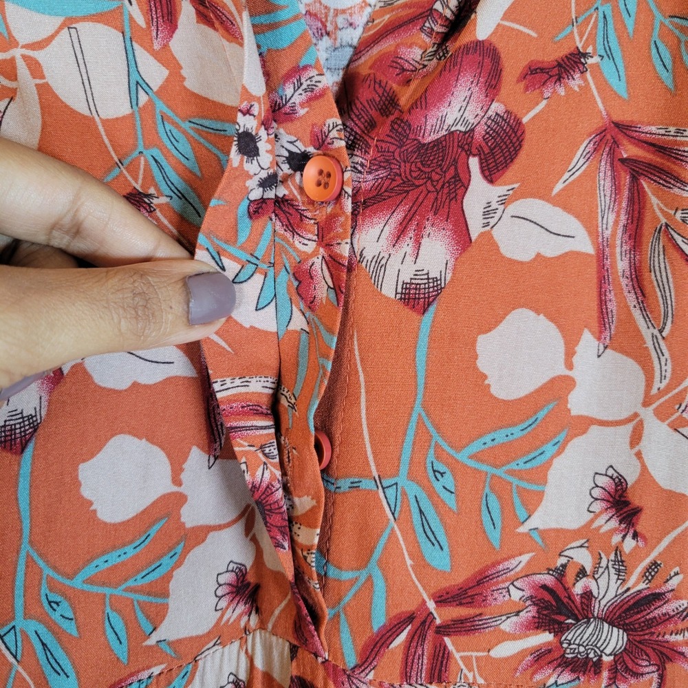 Natural Life Womens Floral Tiered Button Maxi Dress Size Large Orange Boho Fall - Picture 3 of 10